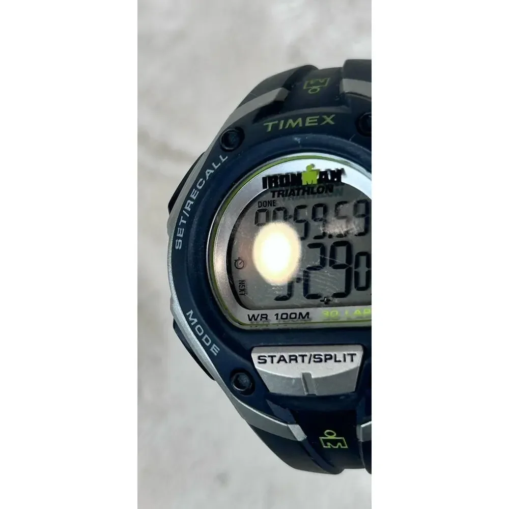 Timex Ironman Triathlon Digital Watch T5K413 Blue Black WR 100m 30-Lap - Works!